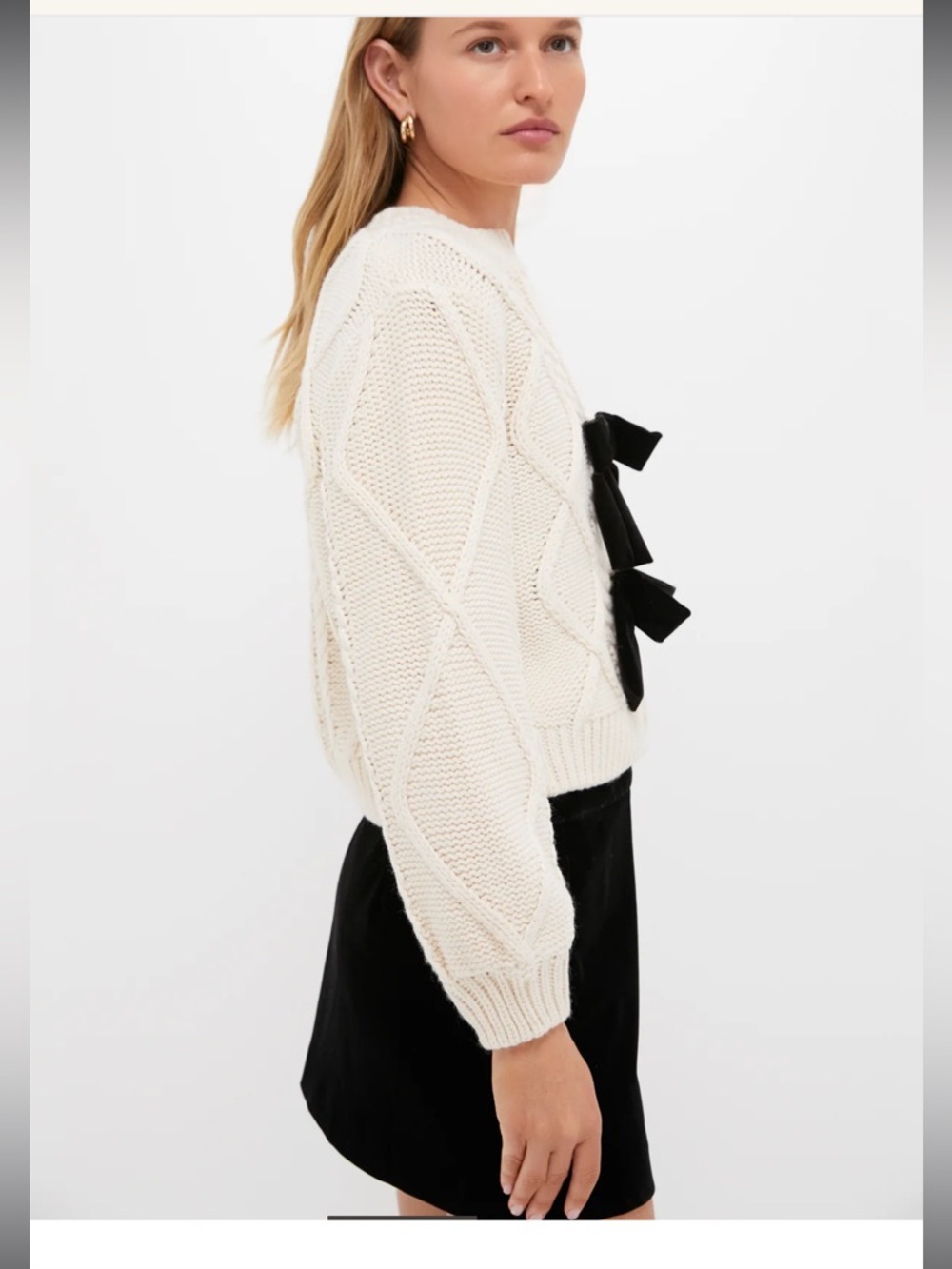 Tuckernuck Hyacinth House Cream Black Velvet Bows Bess Cardigan Sweater M - Picture 5 of 11